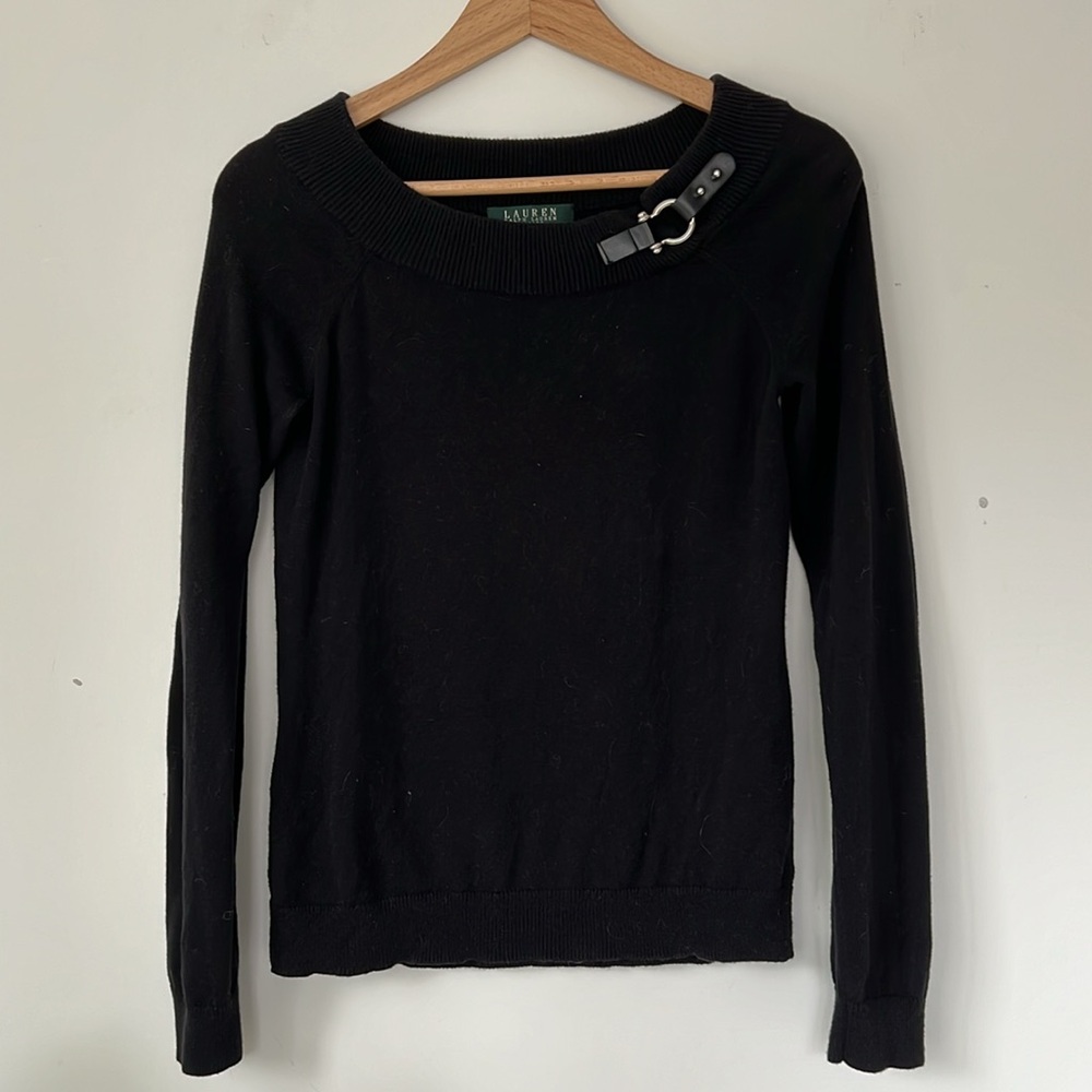 Ralph Lauren horse bit vintage Black Sweater leather edgy black long sleeve